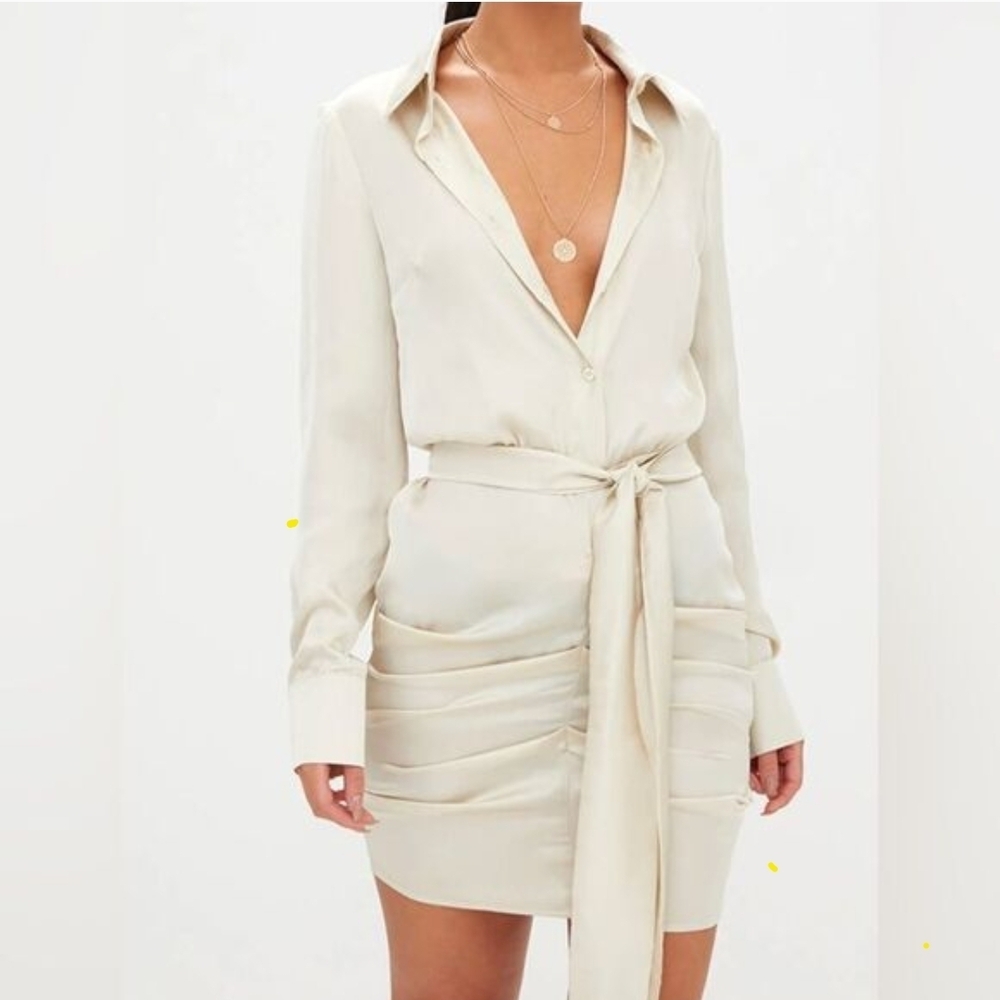 Elegant Champagne Tie-Waist Dress